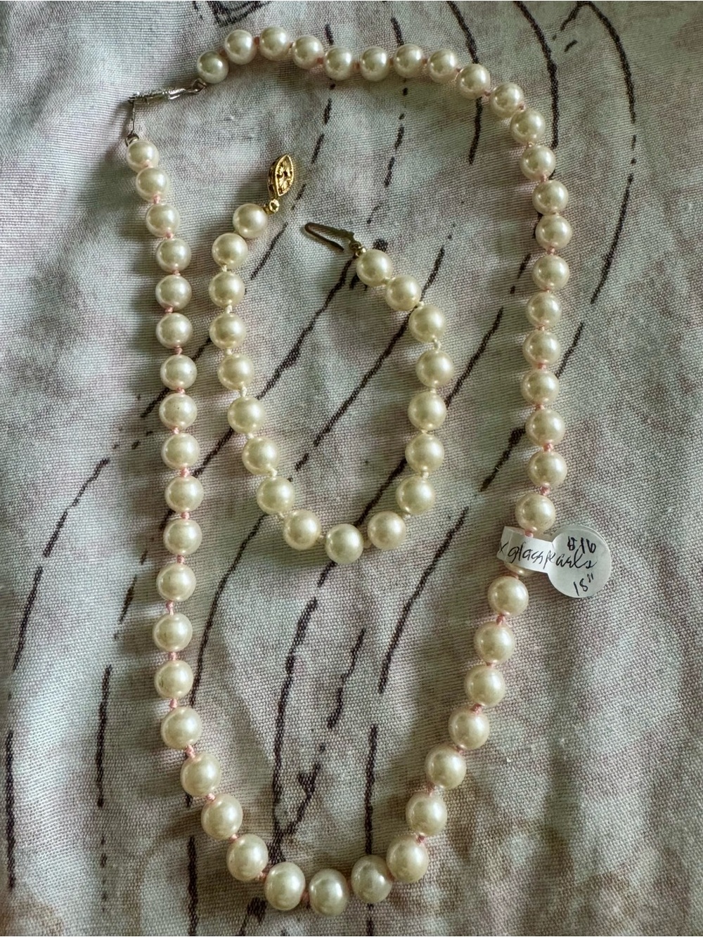 Classic Vintage glass faux  Pearl Necklace and Bracelet Set
